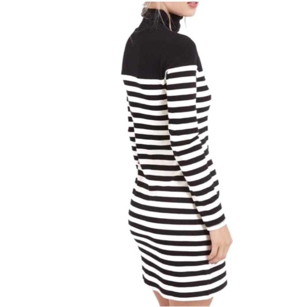 Topshop Black and White Stripe Turtleneck Dress - Picture 2 of 8